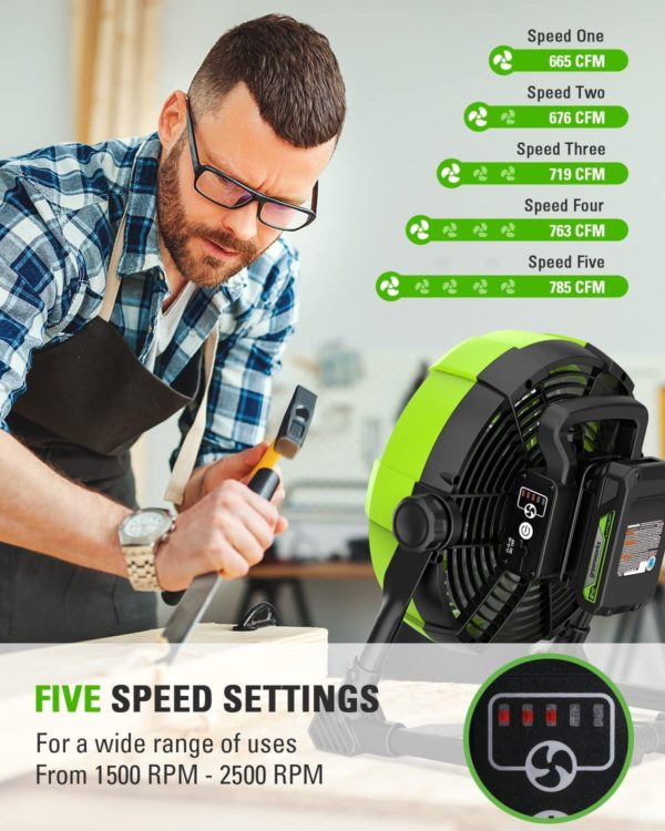 Greenworks 24V 11" (5-Speed) Fan (500 CFM), Tool-Only 3